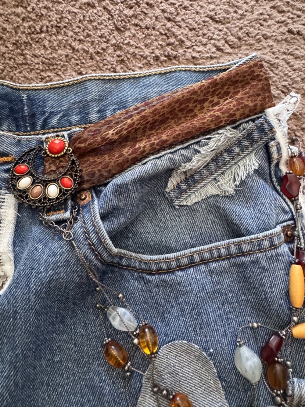 Custom Upcycled Denim Boho Fanny Belt - Picture 9 of 11